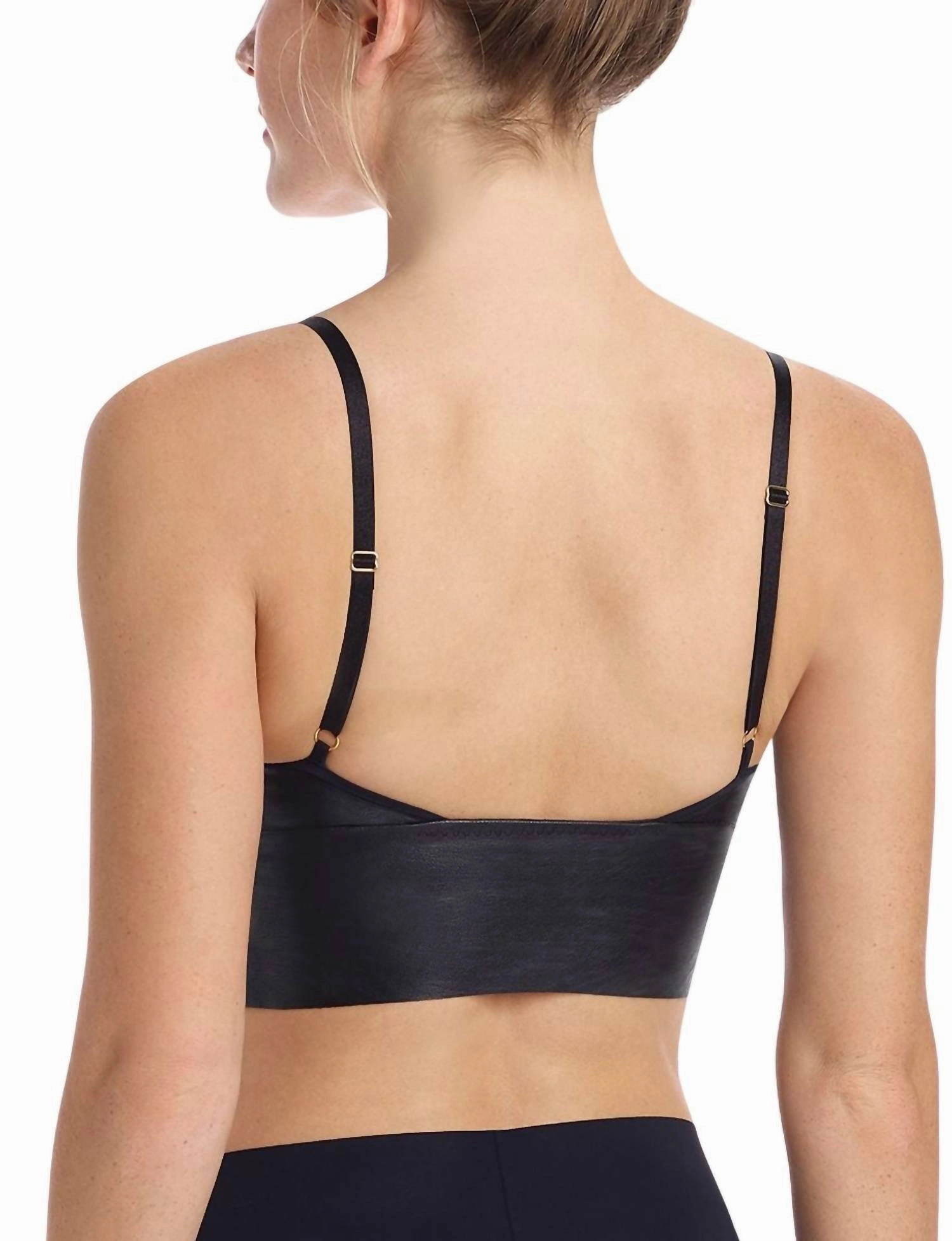 Faux Leather Long Line Bralette In Black