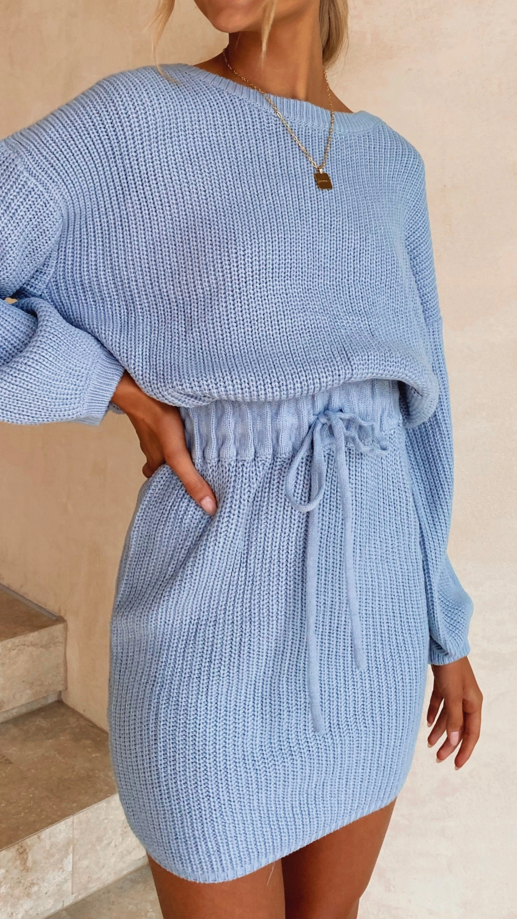Feya Knit Mini Dress - Blue