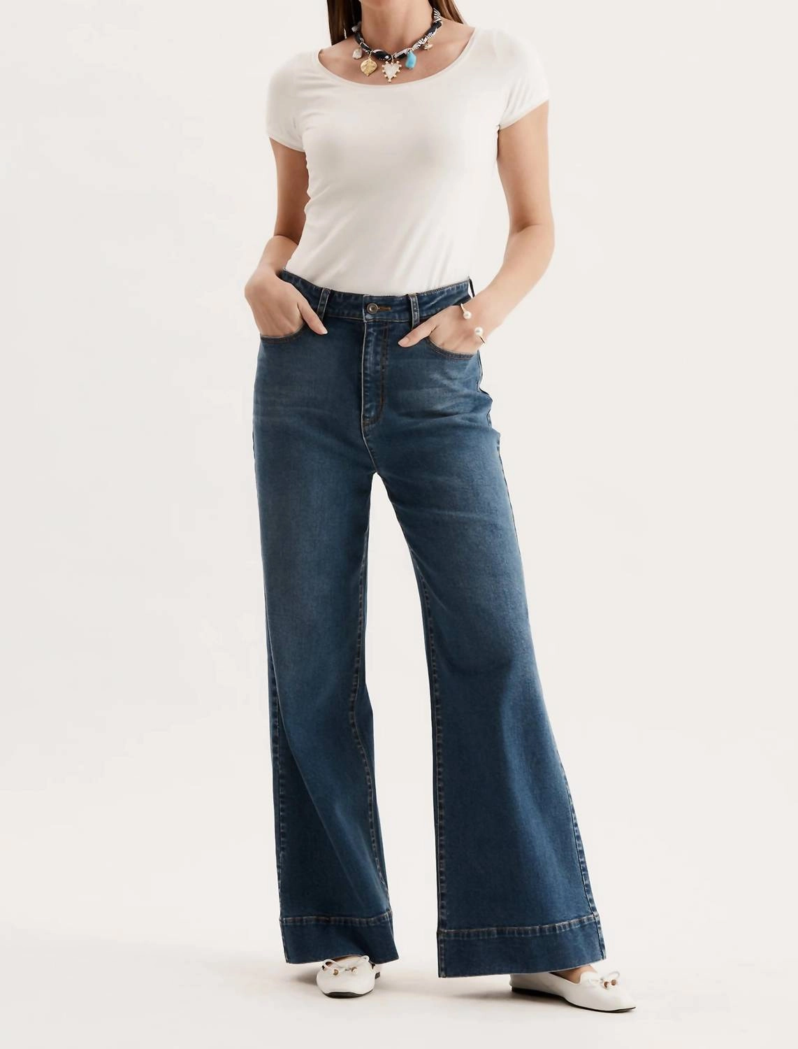 Flared High Rise Jean In Dark Denim
