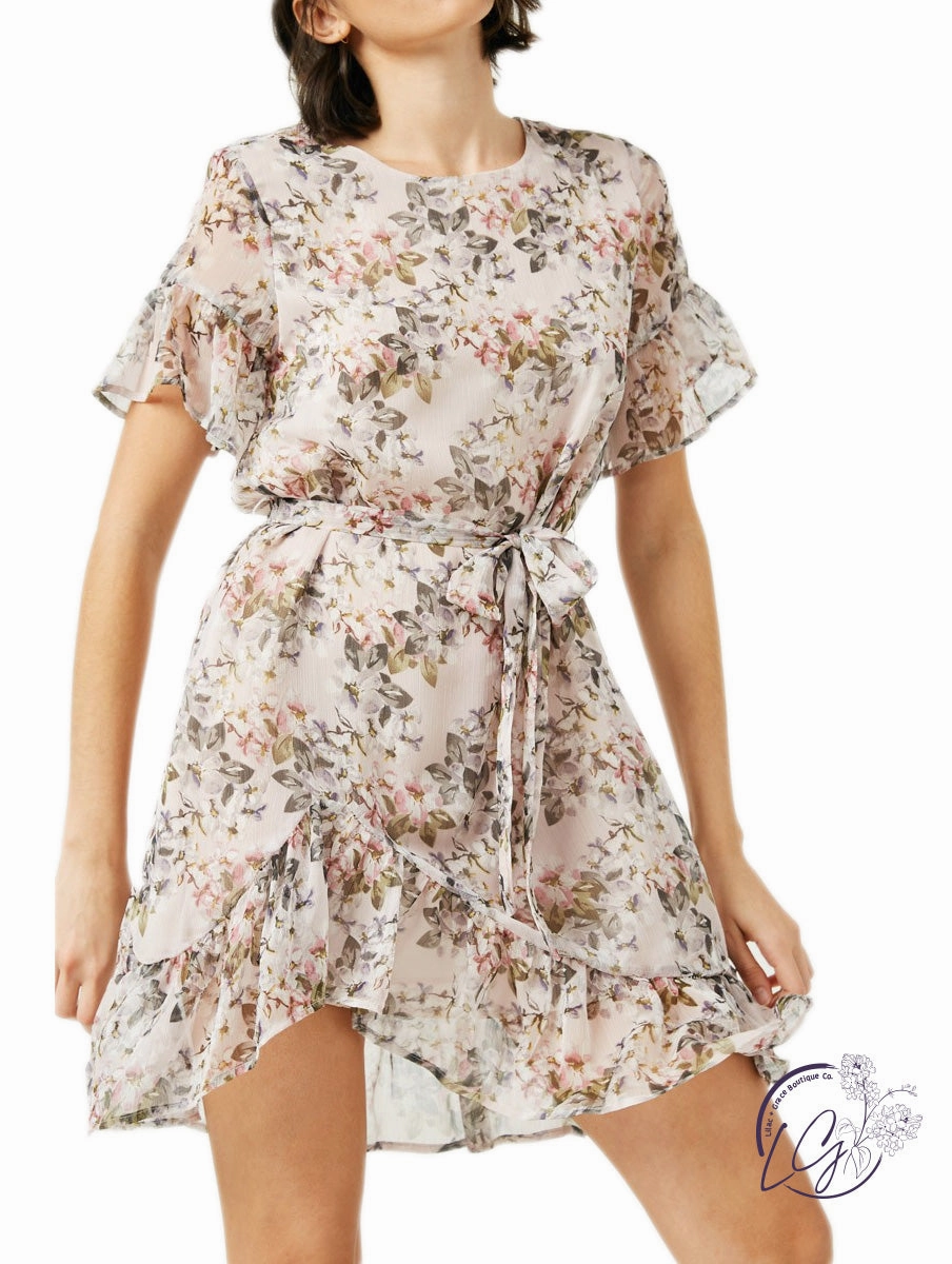 Floating Petals Belted Floral Mini