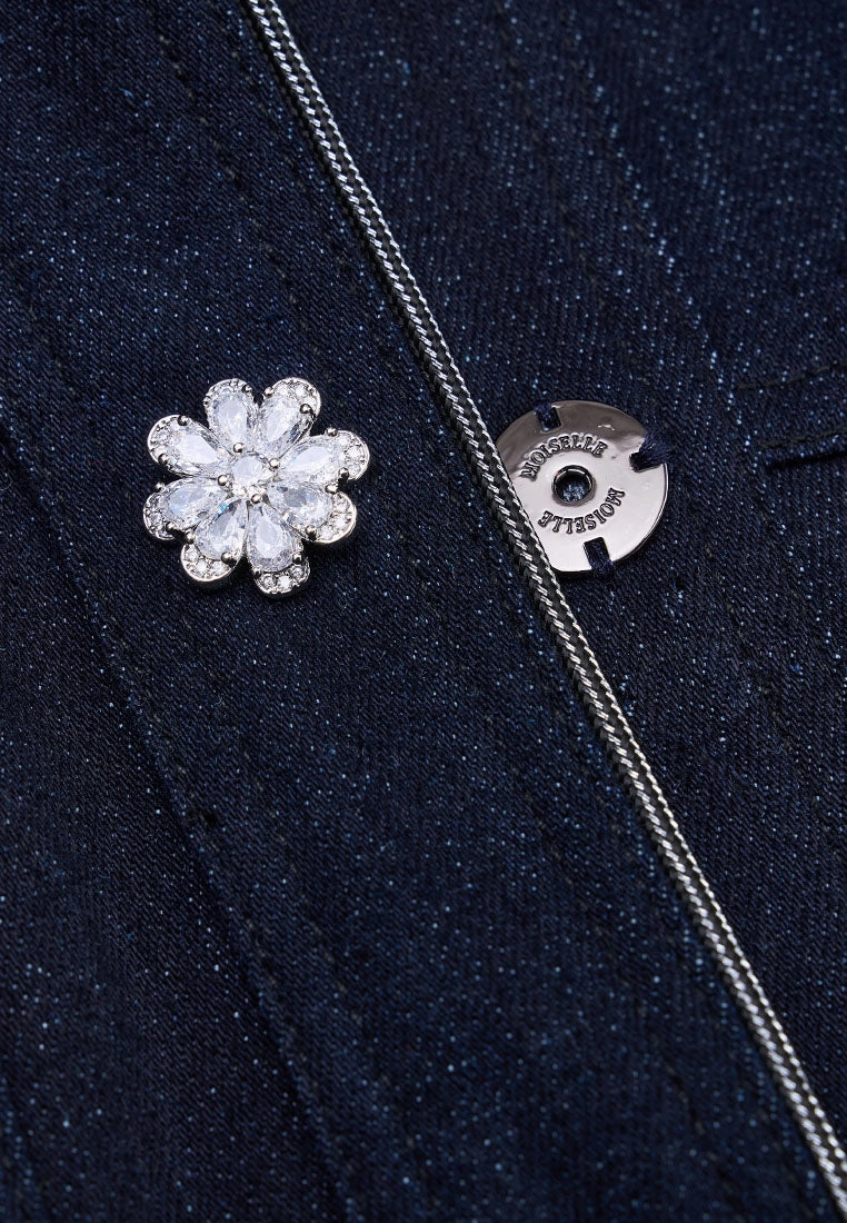 Floral Embellishment Exposed-seam Denim Jacket
