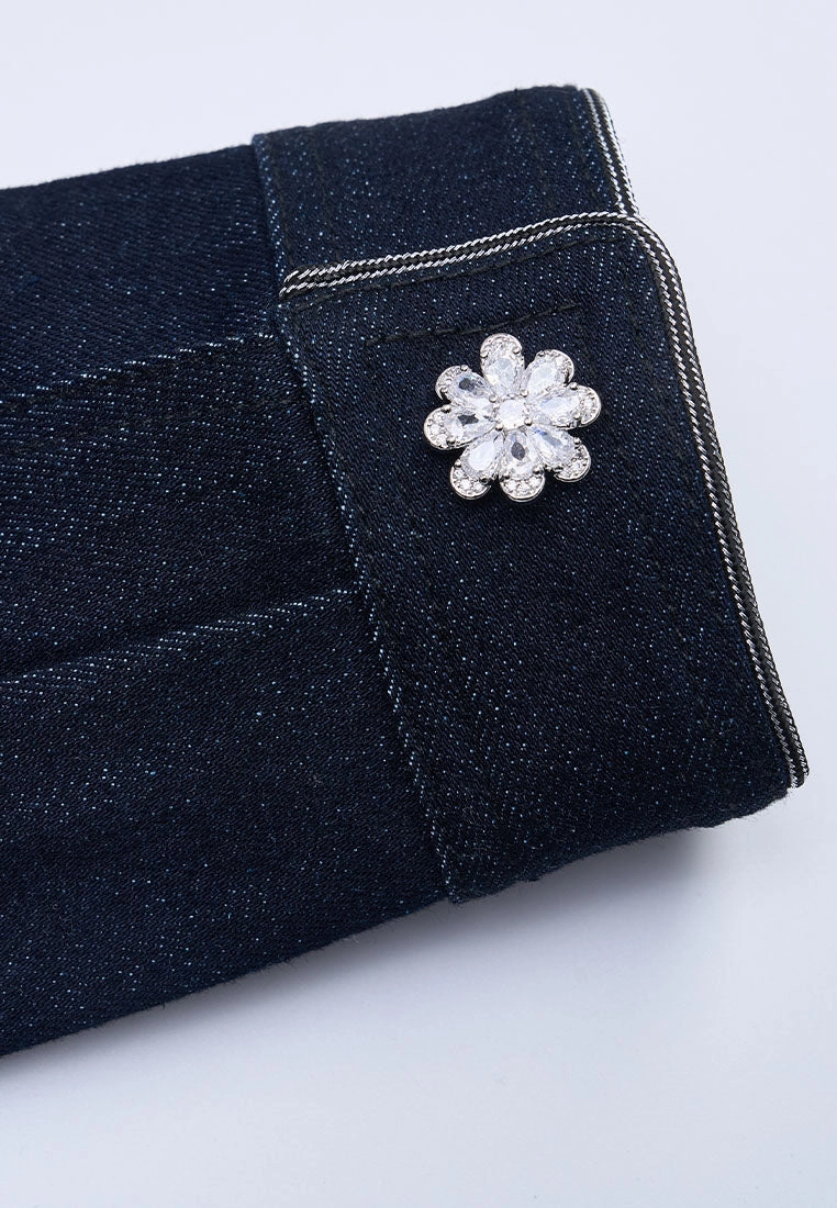 Floral Embellishment Exposed-seam Denim Jacket