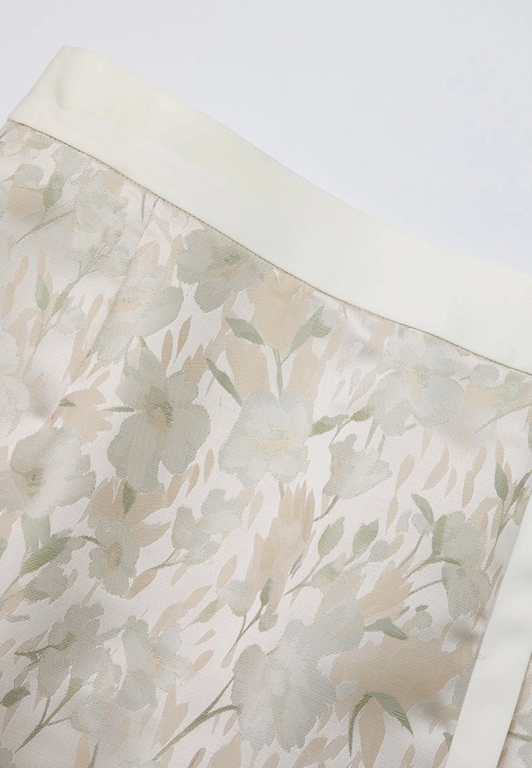 Floral Jacquard Maxi-length Slit-detail Skirt