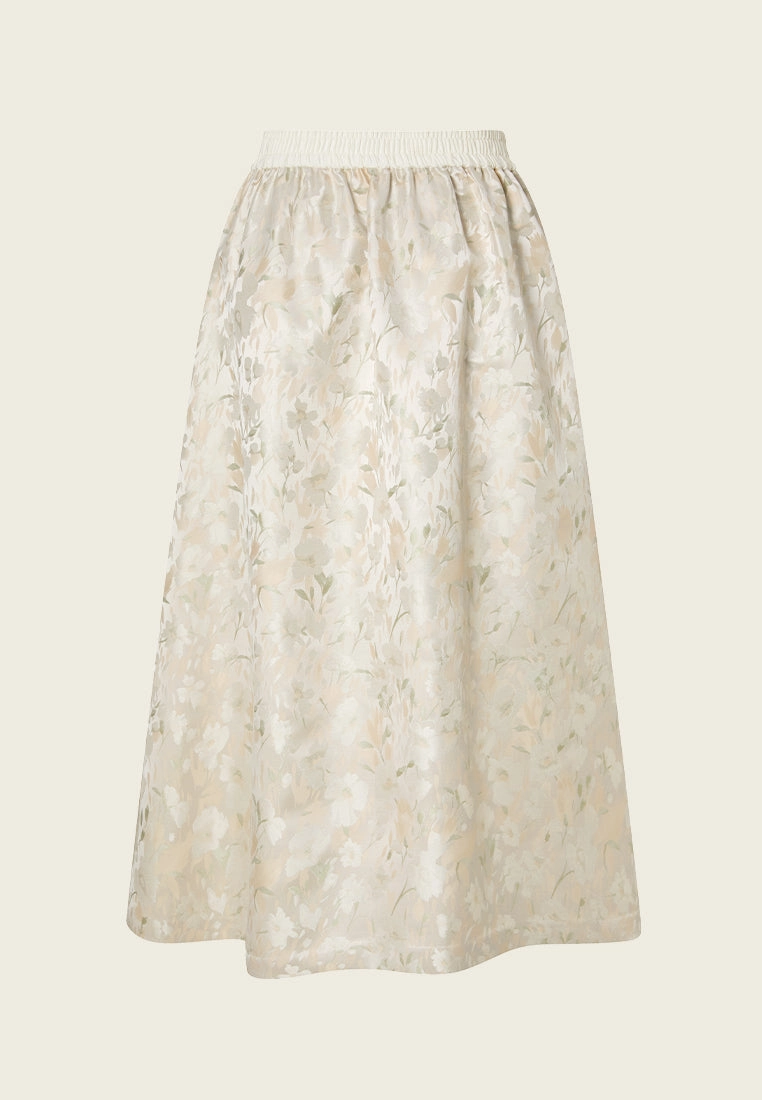 Floral Jacquard Maxi-length Slit-detail Skirt