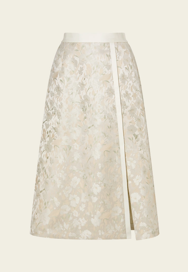 Floral Jacquard Maxi-length Slit-detail Skirt