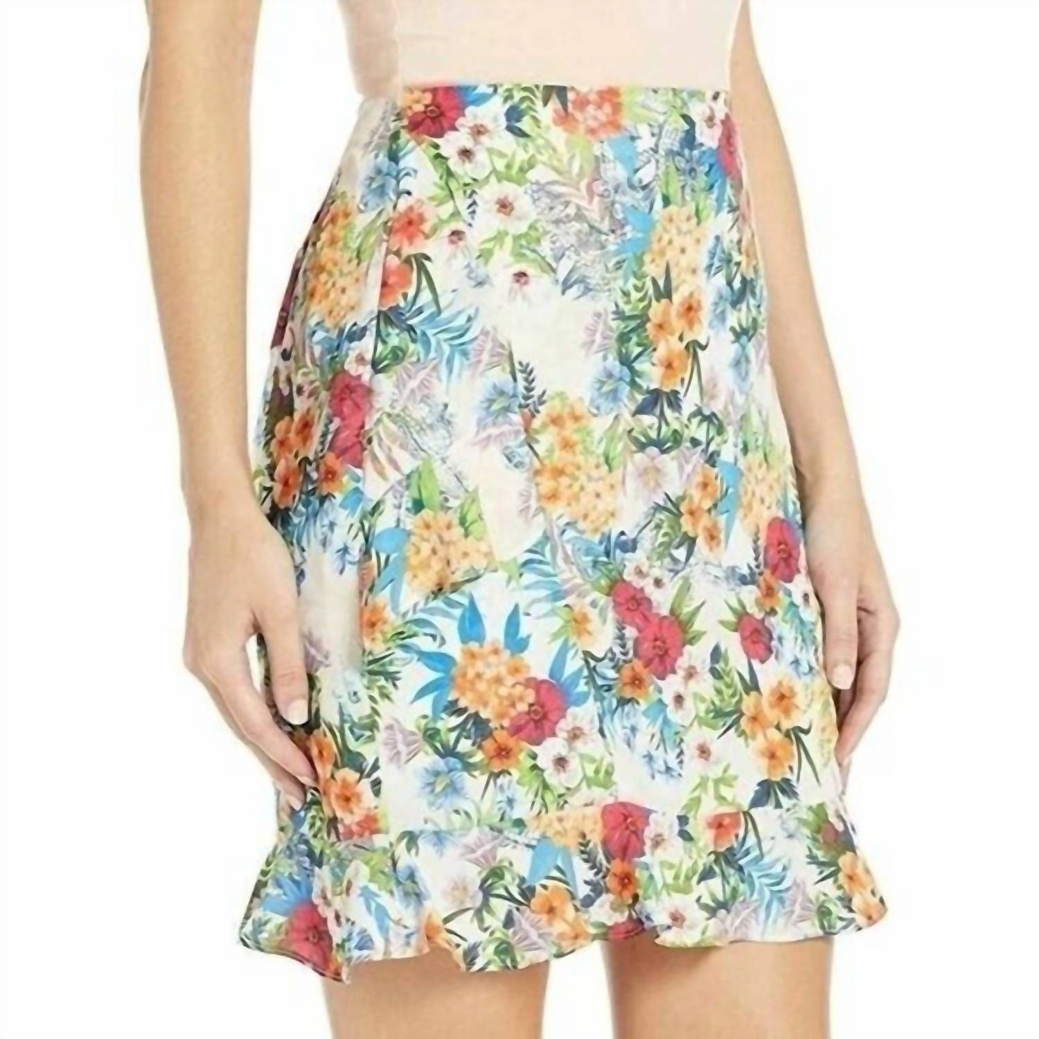 Floral Print Casual Ruffles Mini Skirt In Red