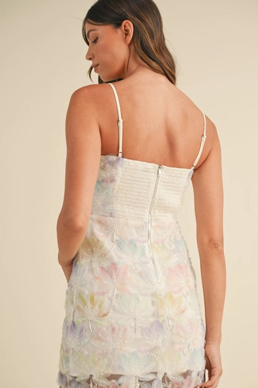 Flower Beaded Tube Mini Dress