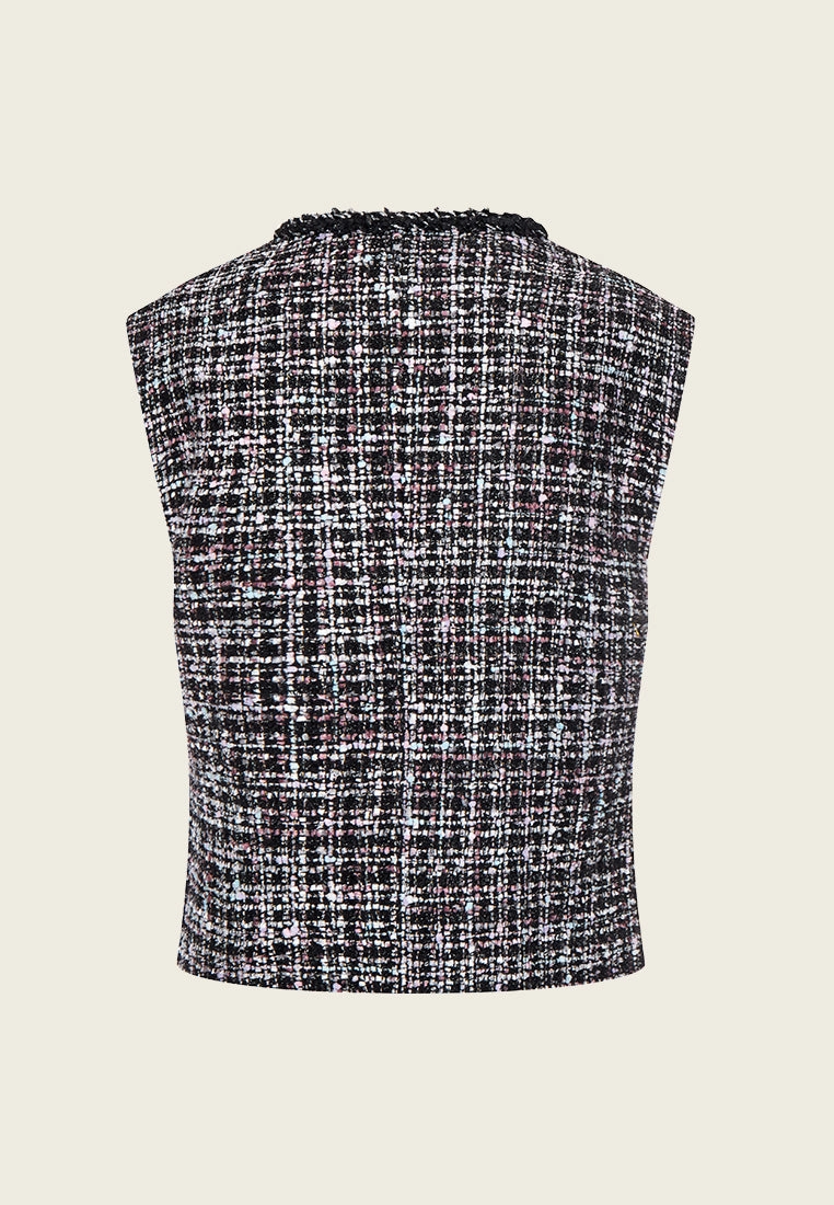 Frayed-detail Contrasting-trim mixed tweed Waistcoat