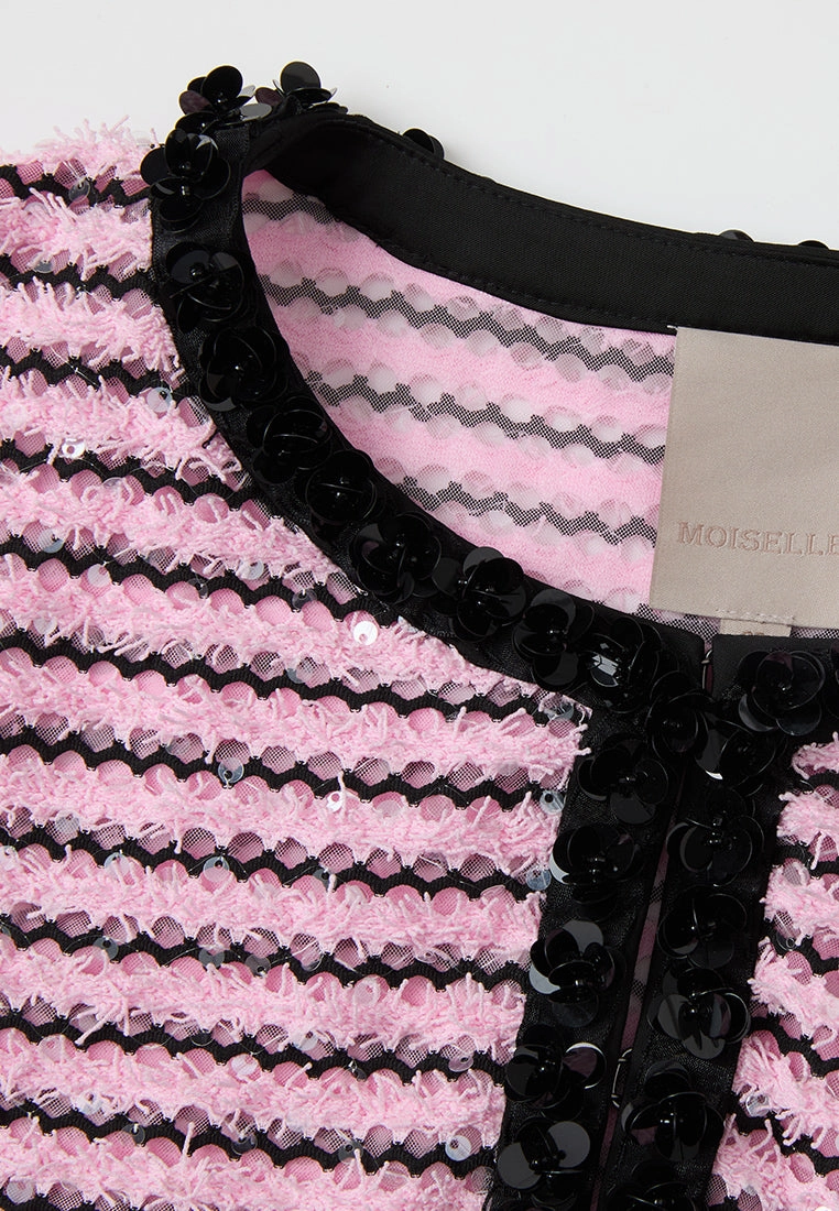 Frayed-detail Sequin-detail Stripped Jacket