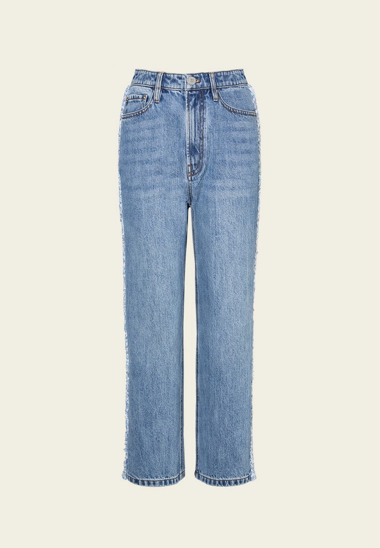 Frayed Side Seam Straight-leg Washed Jeans