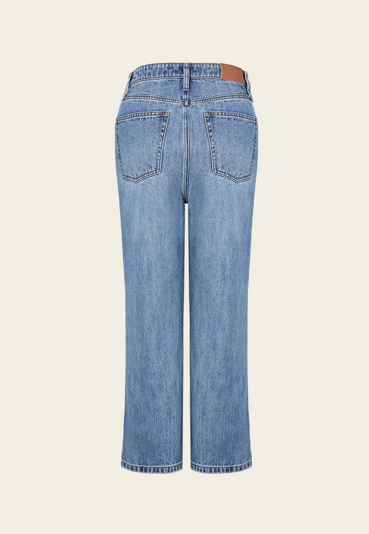 Frayed Side Seam Straight-leg Washed Jeans