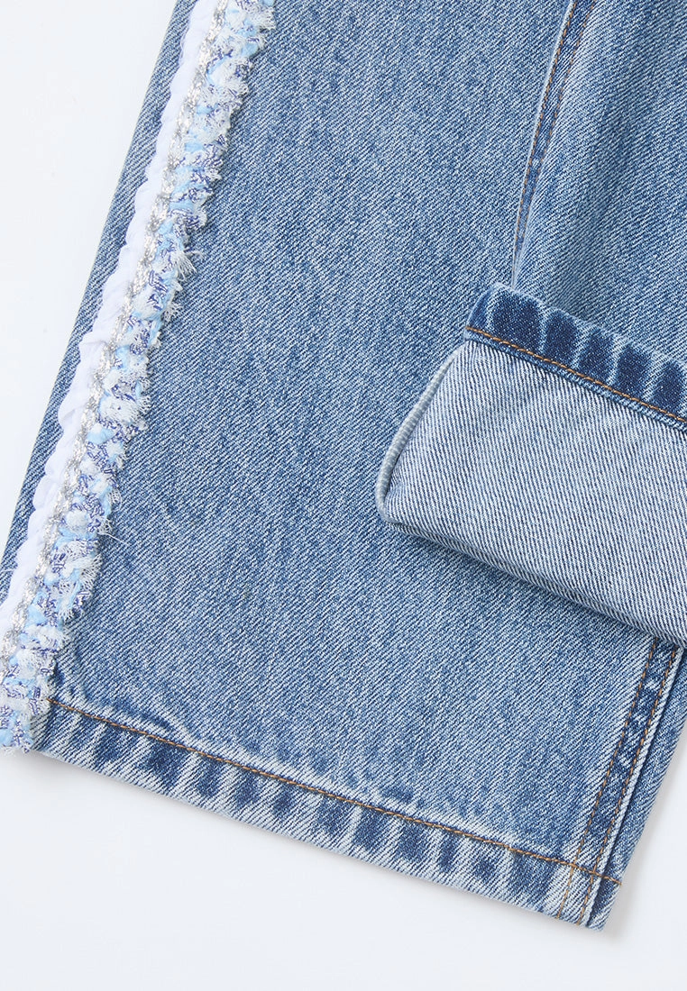 Frayed Side Seam Straight-leg Washed Jeans