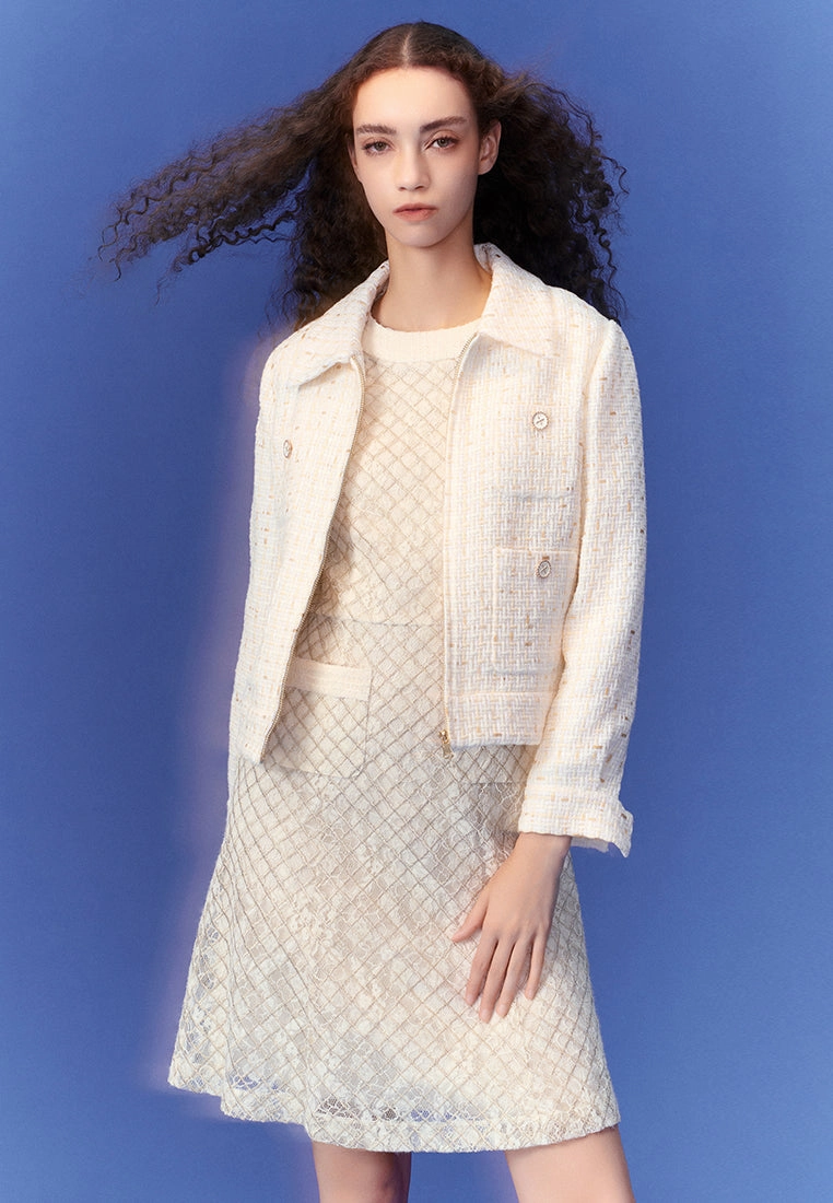 Frayed Slender Tweed Jacket