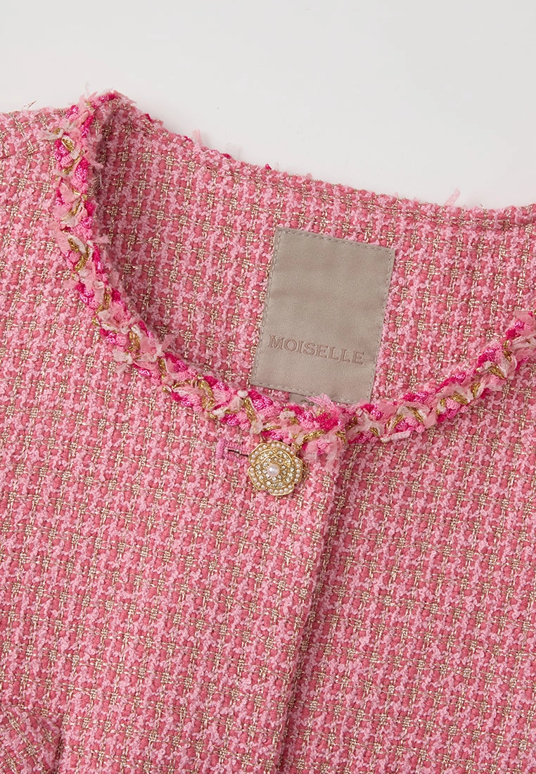 Frayed-trim Lurex-detail Cropped Tweed Jacket