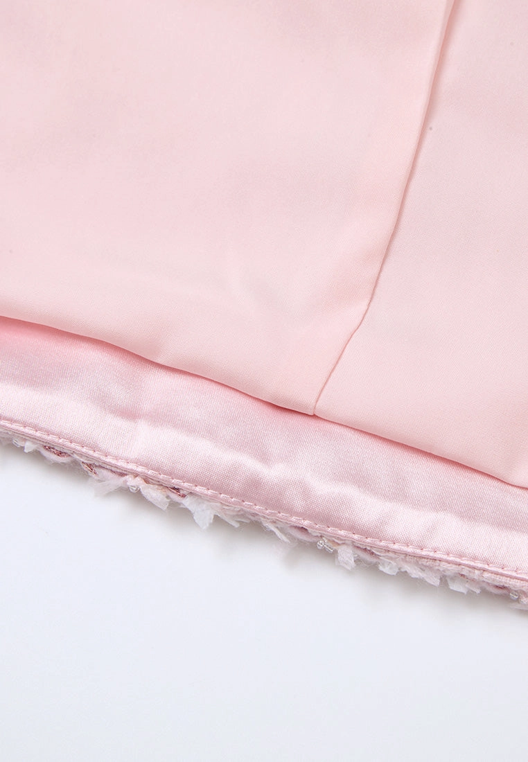 Frayed-trim Pleated-detail Checked Tweed Jacket
