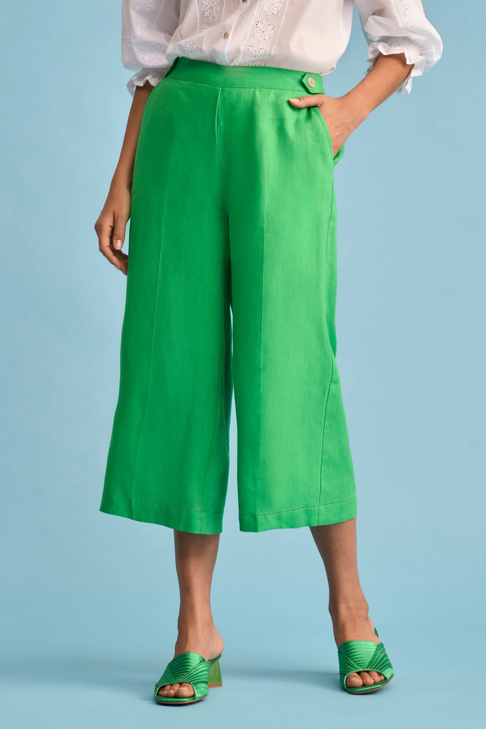French Linen Culotte - Vibrant Green