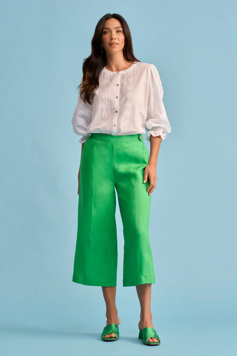 French Linen Culotte - Vibrant Green