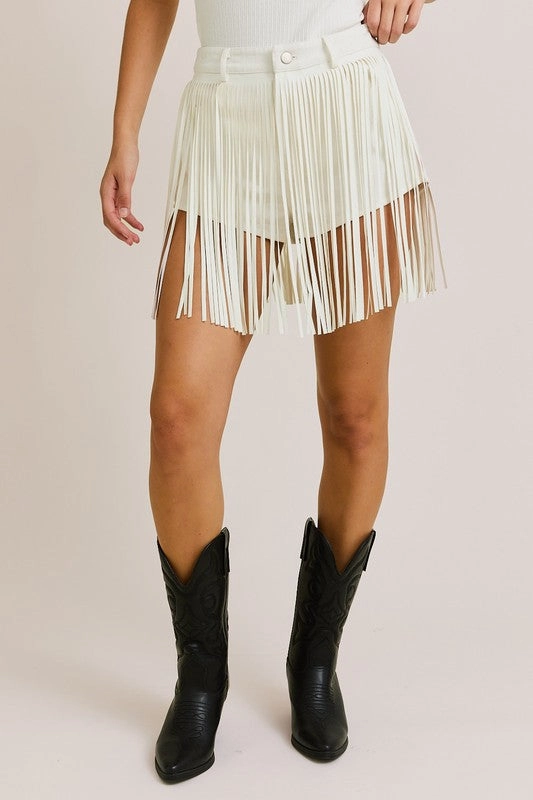Fringe With Benefits High Waisted Denim Shorts