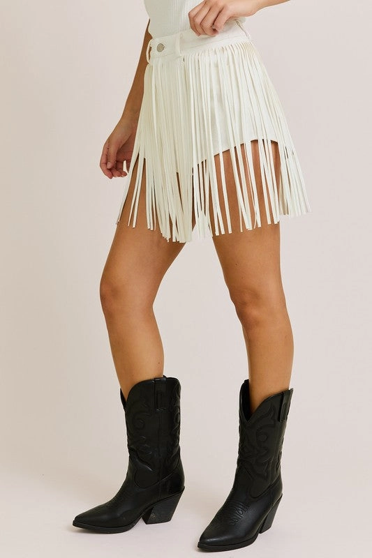 Fringe With Benefits High Waisted Denim Shorts