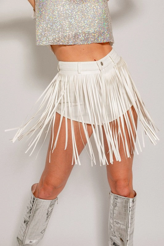 Fringe With Benefits High Waisted Denim Shorts