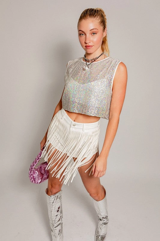 Fringe With Benefits High Waisted Denim Shorts