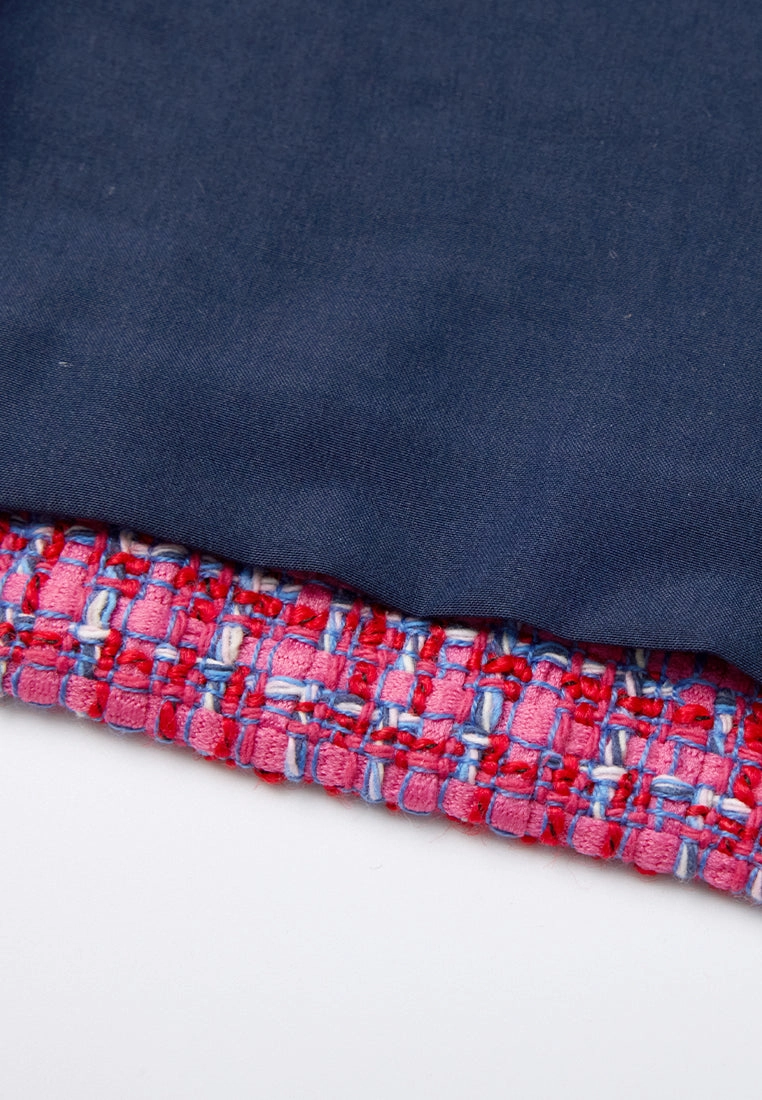 Fuchsia Embellished-trim Checked Mix-tweed Jacket
