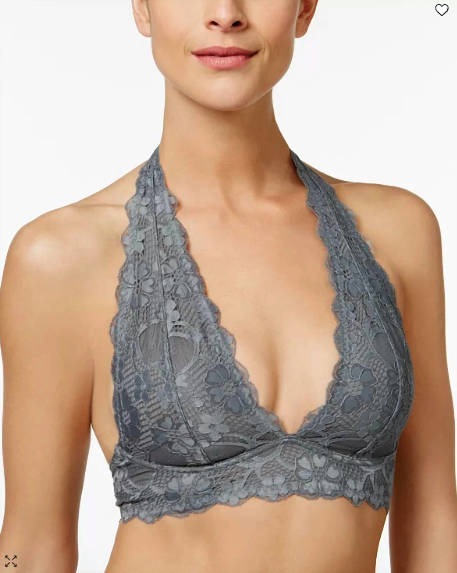 Galloon Lace Halter Bra In Dark Grey