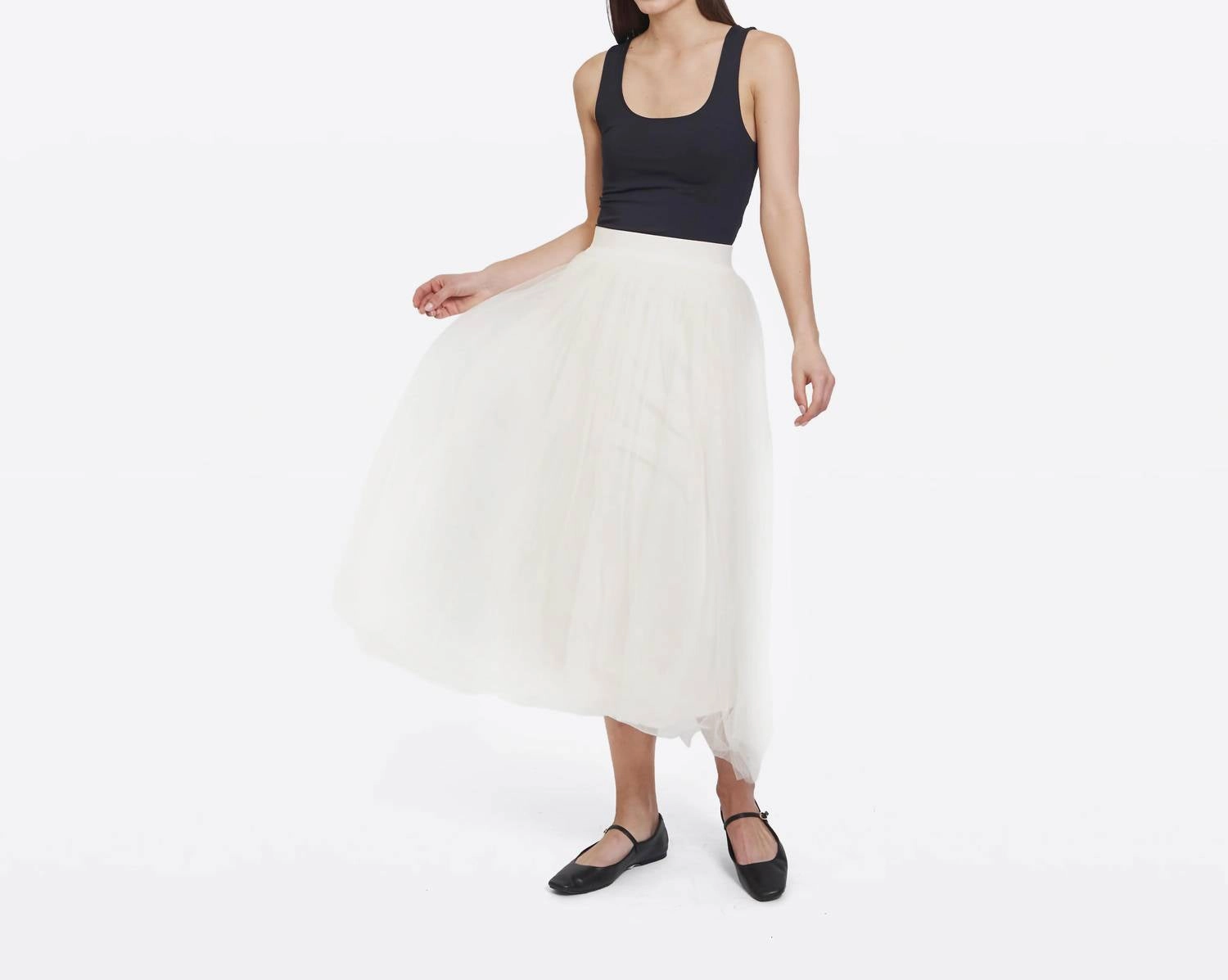 Gathered Tulle Skirt In Sand