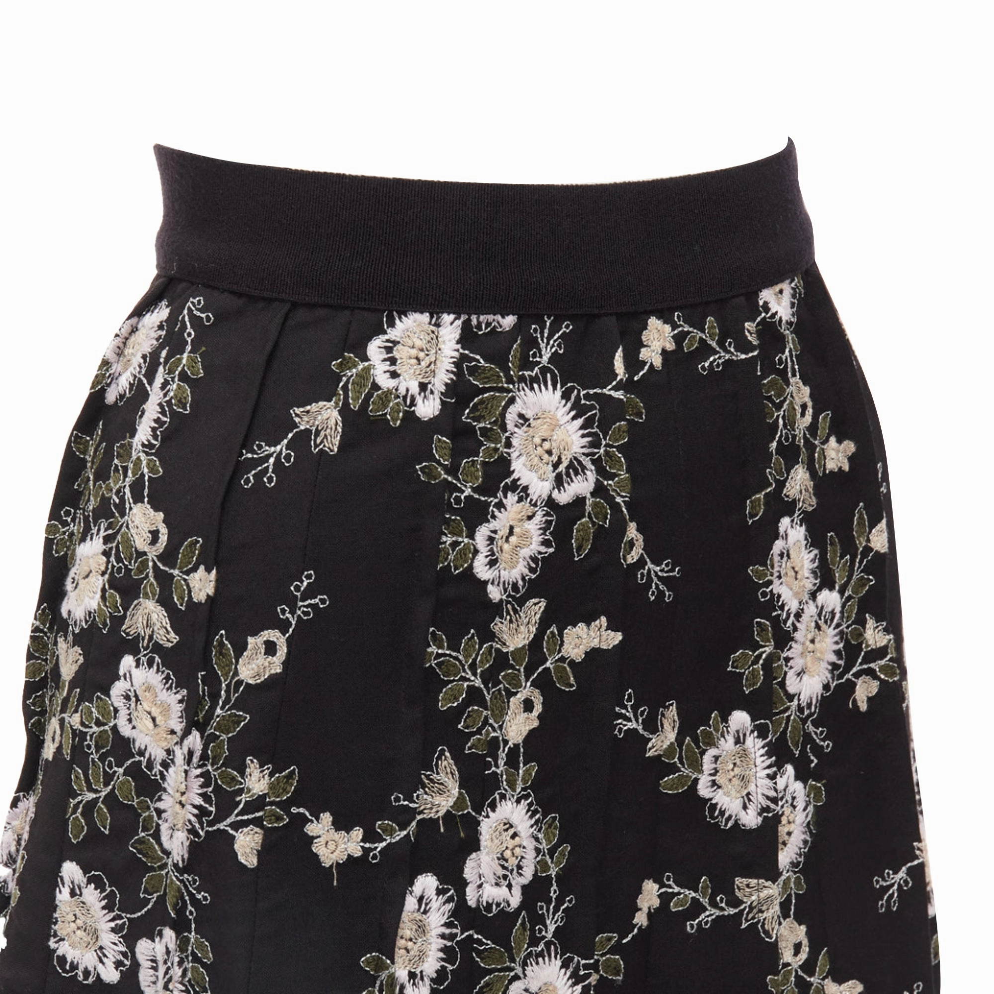Giambattista Valli Floral Embroidered Wool Midi Skirt