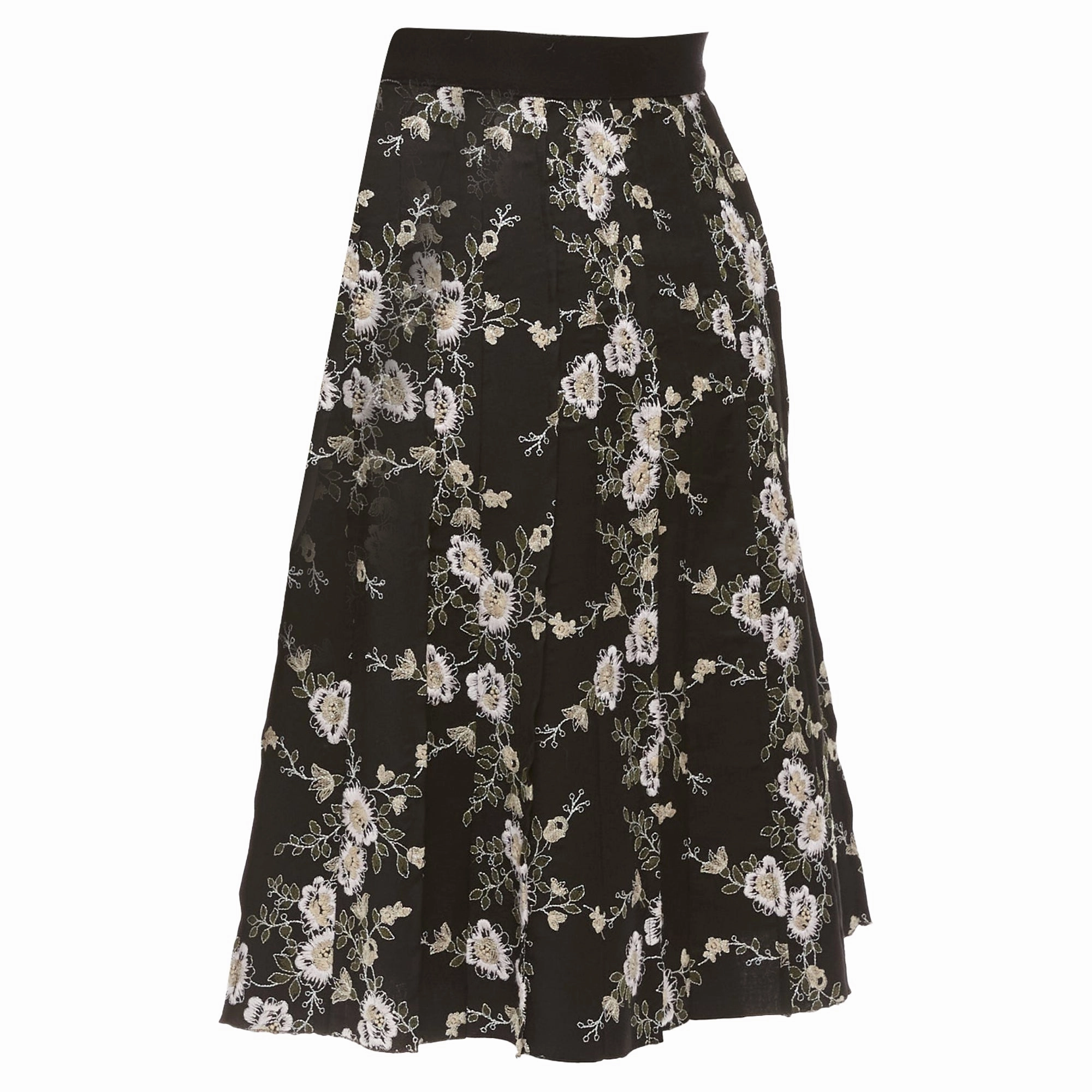 Giambattista Valli Floral Embroidered Wool Midi Skirt