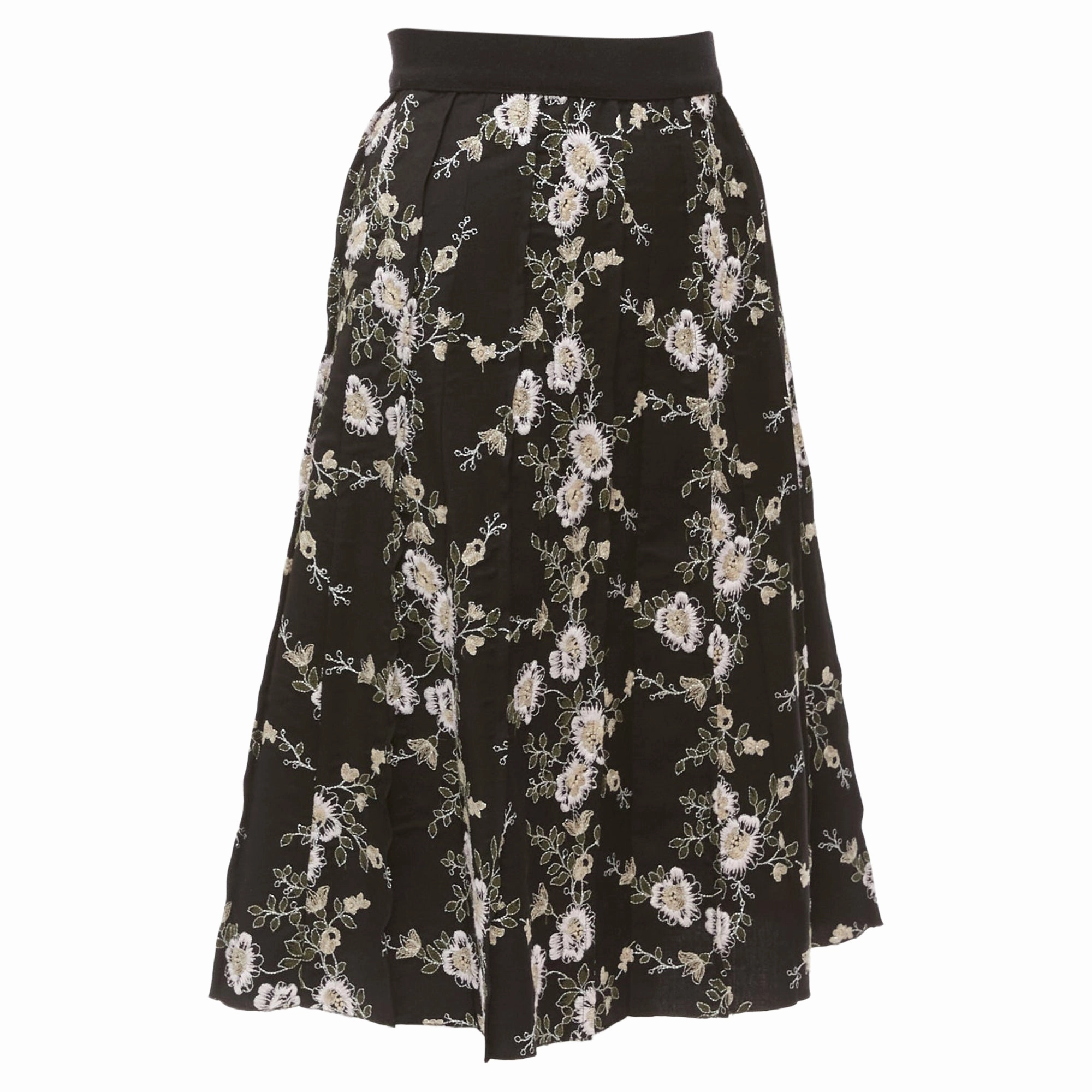 Giambattista Valli Floral Embroidered Wool Midi Skirt