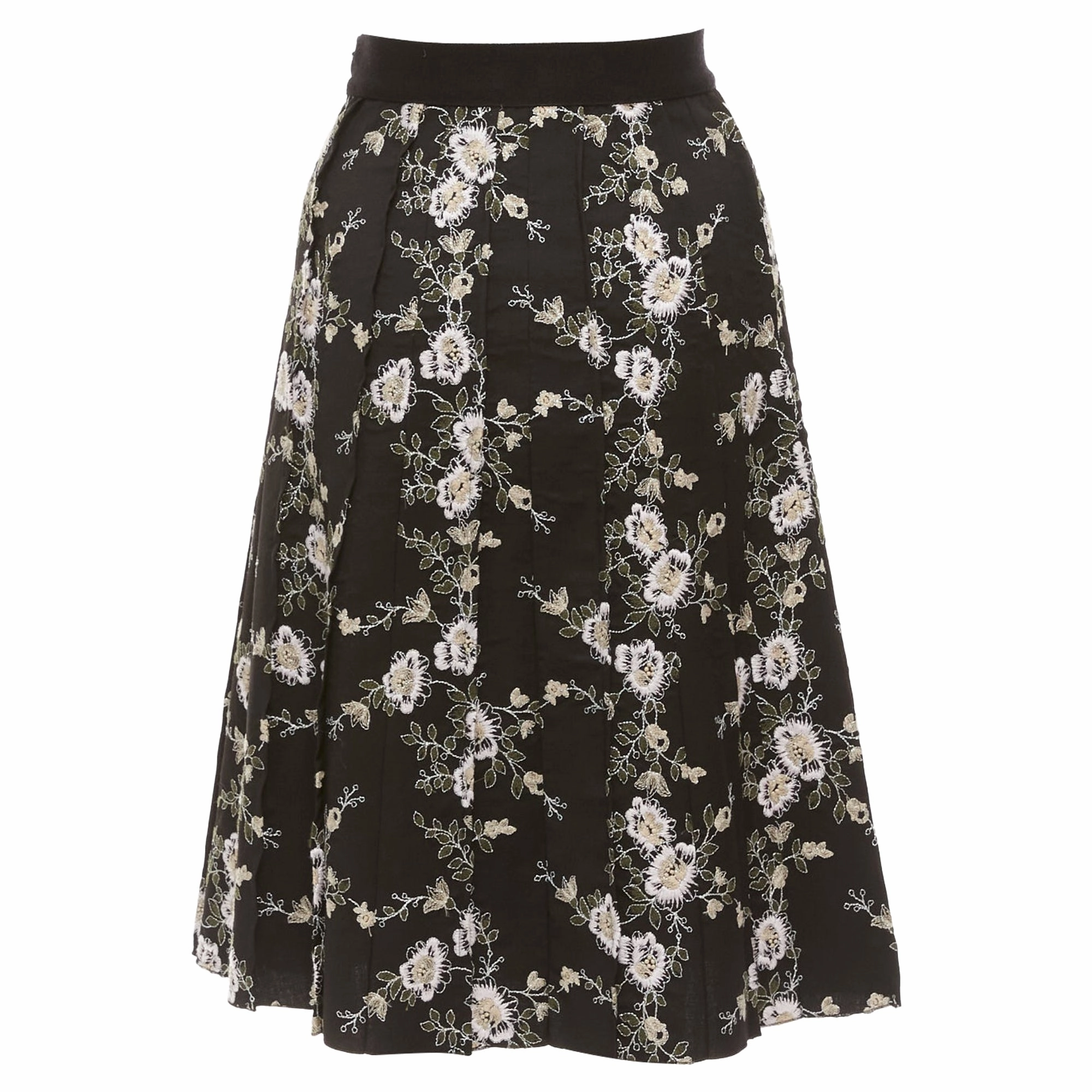 Giambattista Valli Floral Embroidered Wool Midi Skirt