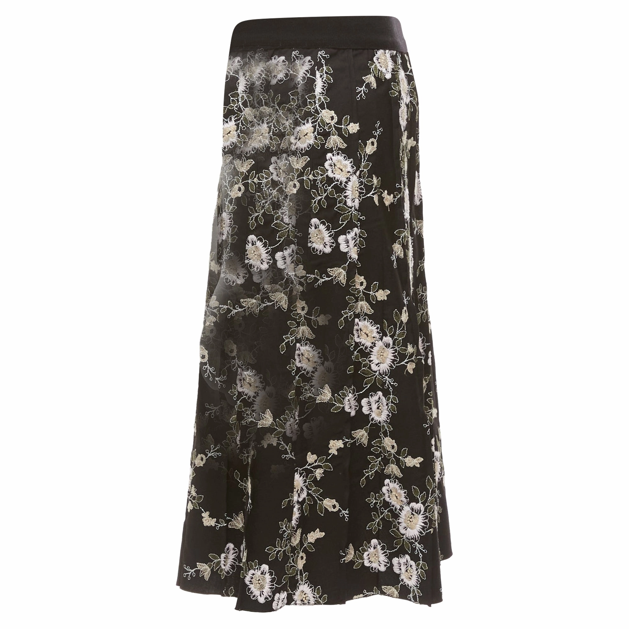 Giambattista Valli Floral Embroidered Wool Midi Skirt