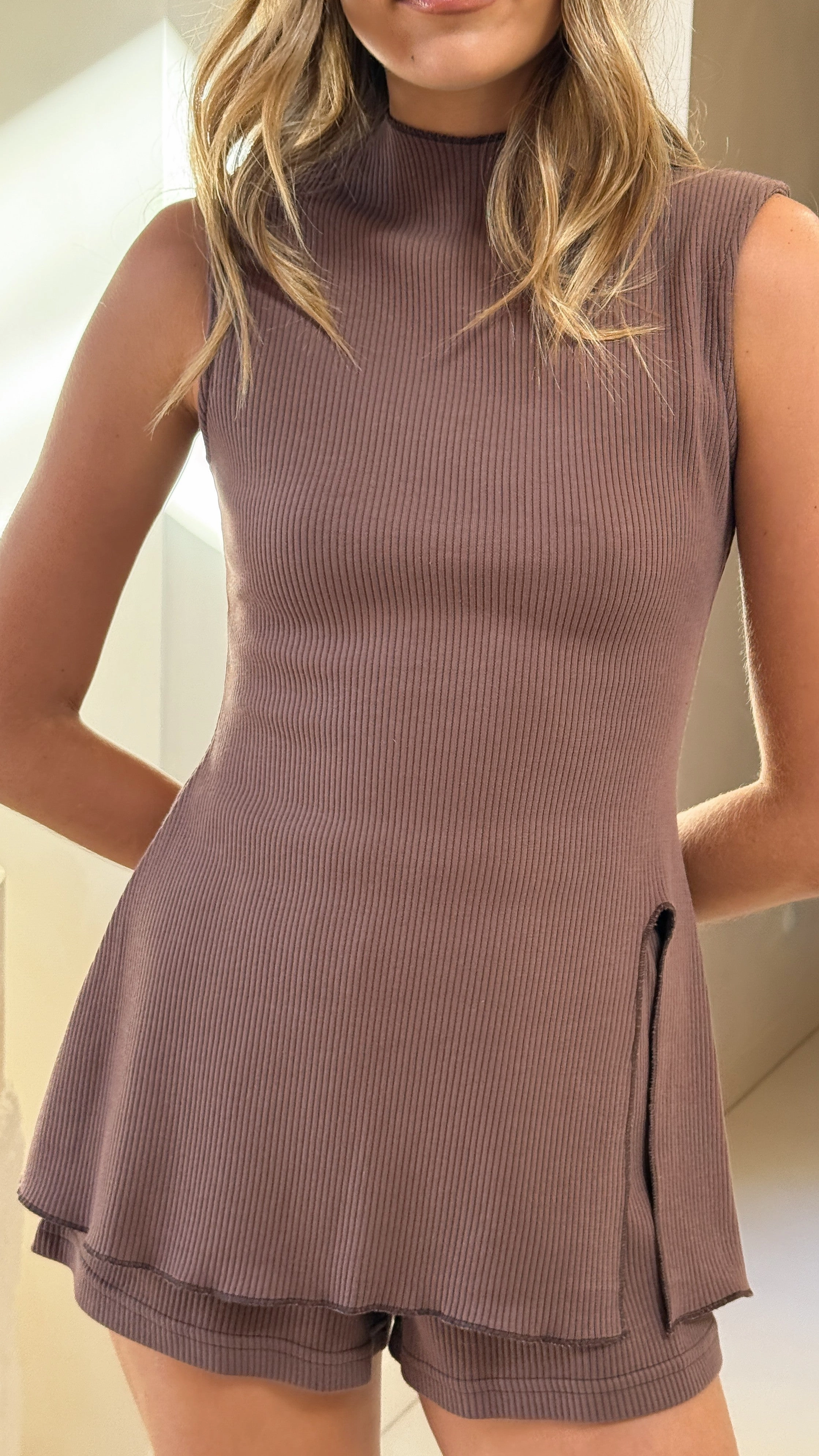 Gigi High Neck Top - Brown