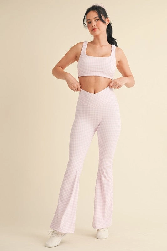 Gingham Soft Sculpt V-Waist Flare Pants