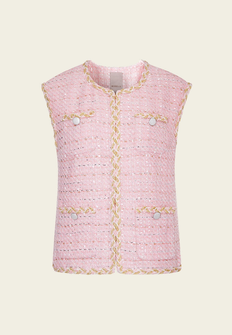 Gold-trimmed Pink Tweed Vest