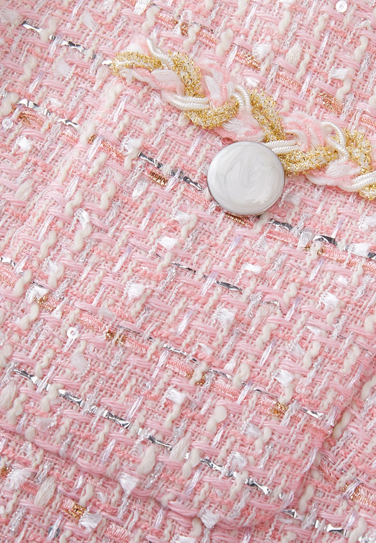 Gold-trimmed Pink Tweed Vest
