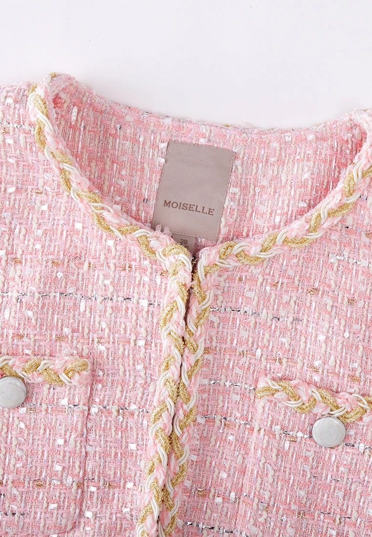 Gold-trimmed Pink Tweed Vest
