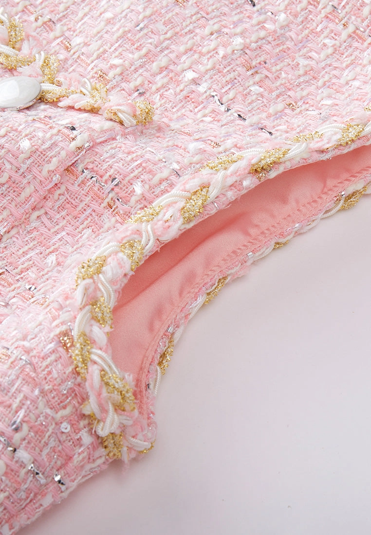 Gold-trimmed Pink Tweed Vest
