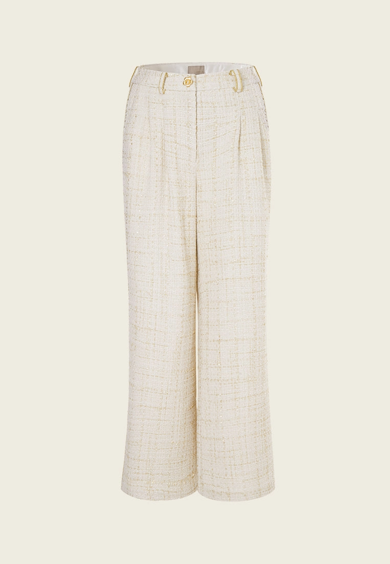Golden Flower Button Pleat-detail Flared Trousers
