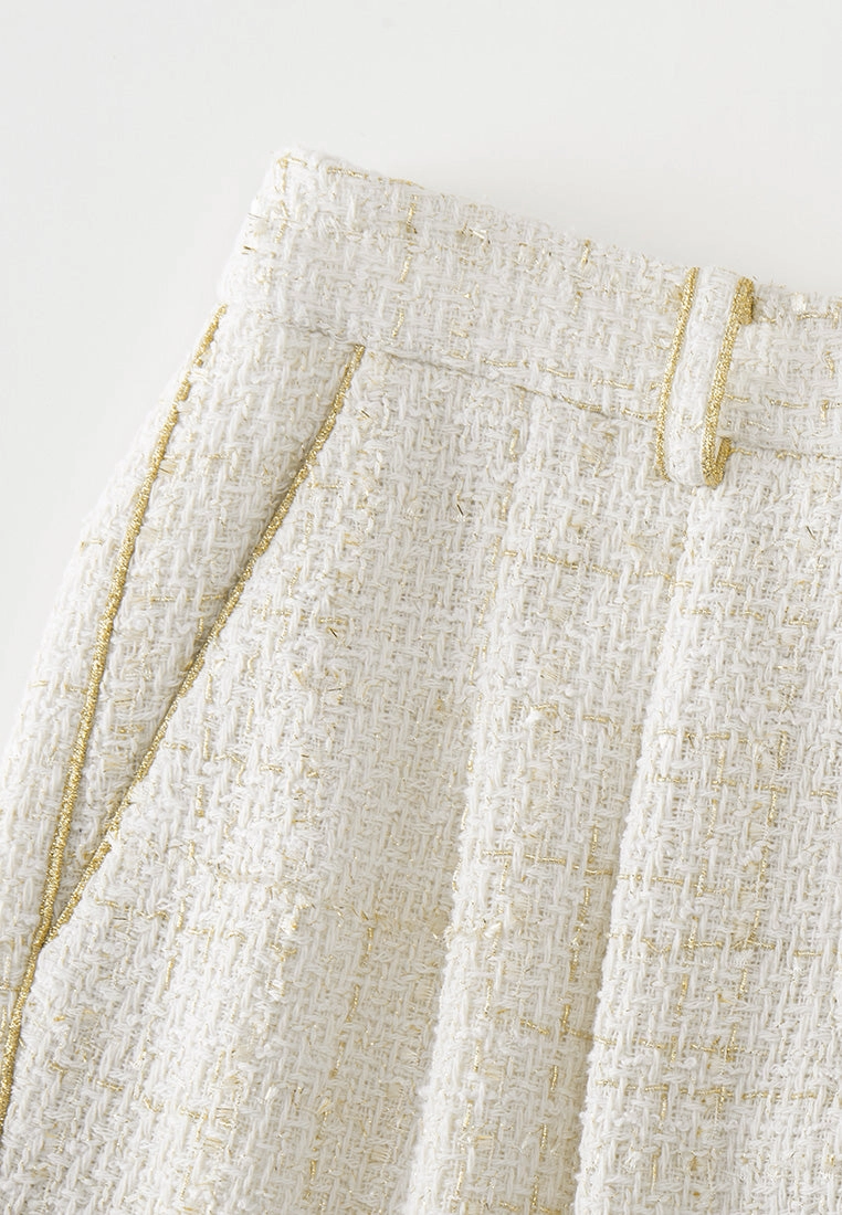 Golden Flower Button Pleat-detail Flared Trousers