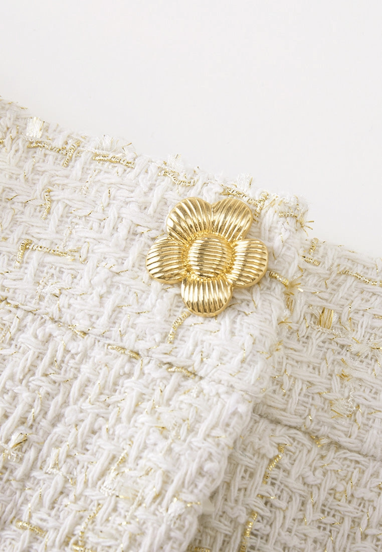 Golden Flower Button Pleat-detail Flared Trousers