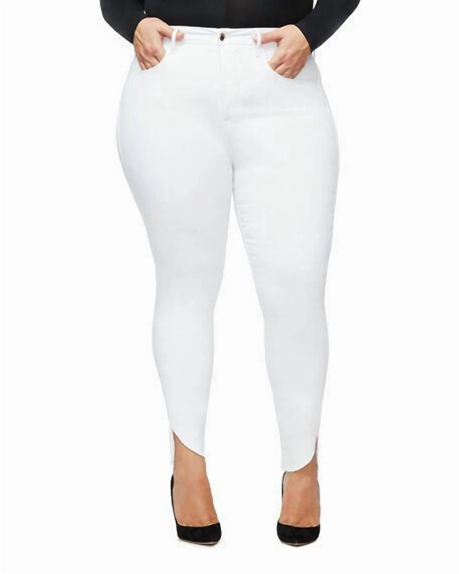 Good Legs Cascade Raw Hem Skinny Jeans In White