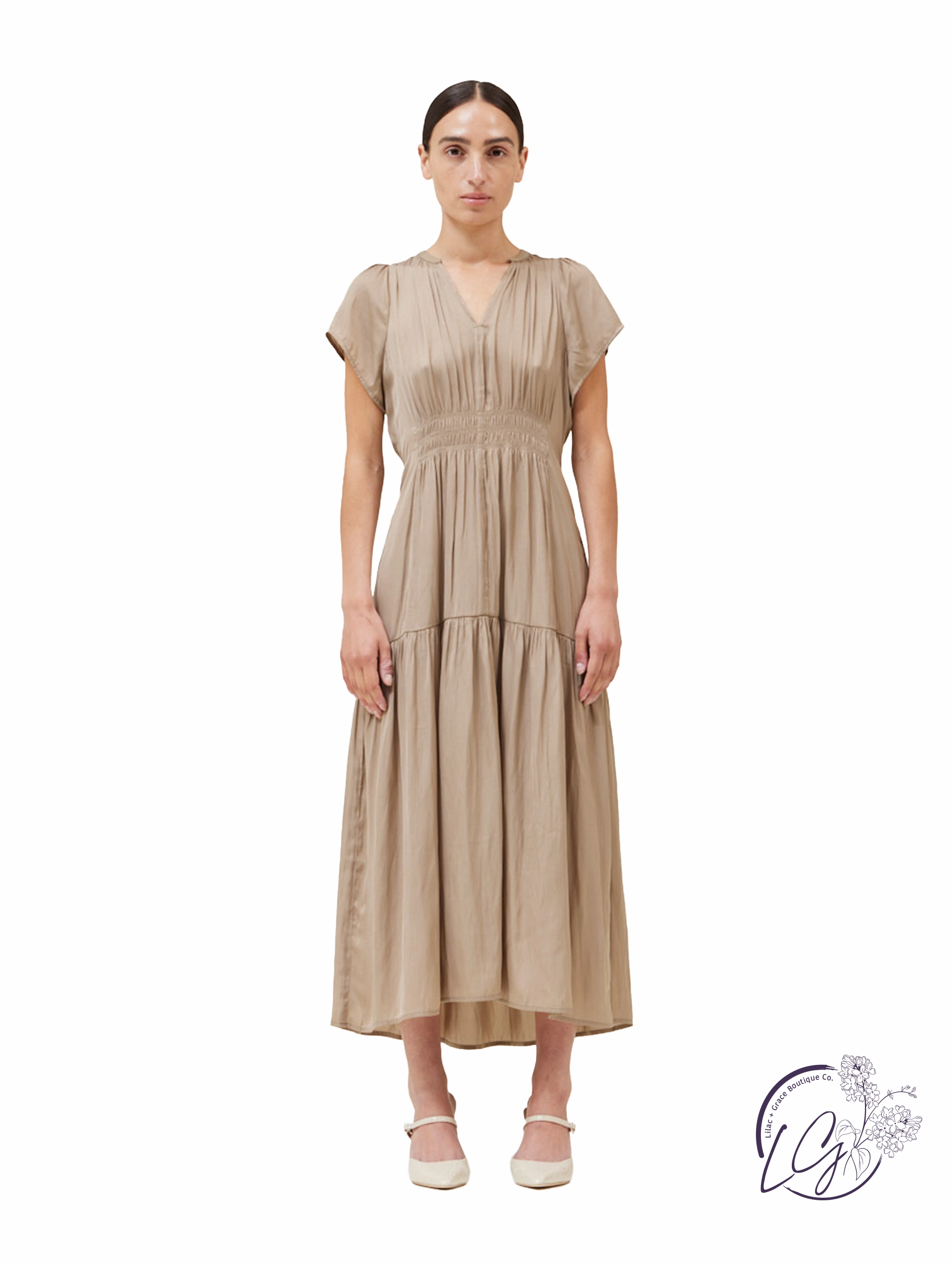 Grace In Simplicity Satin Midi Dress