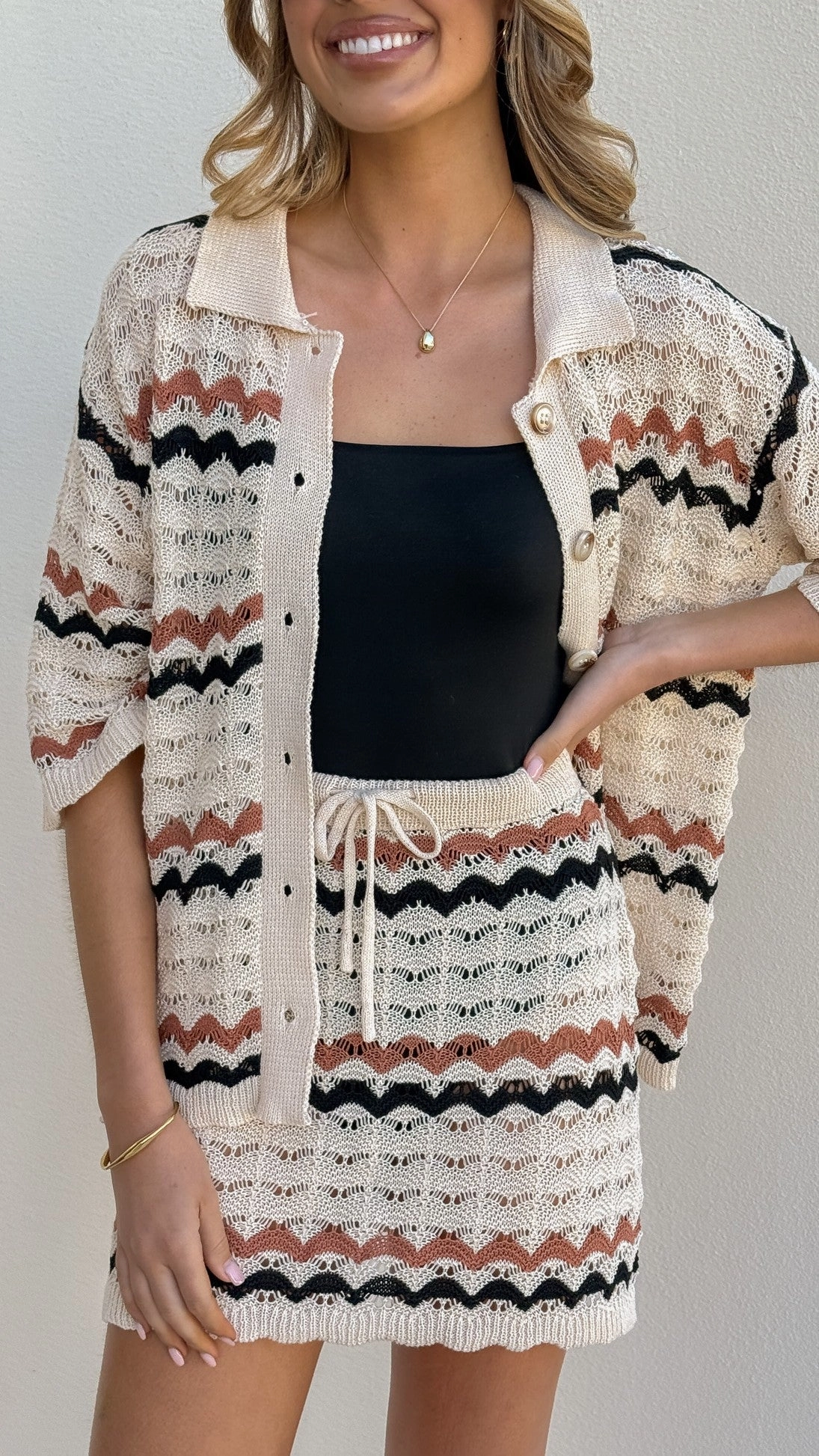 Greta Button Up Shirt - Natural Stripe