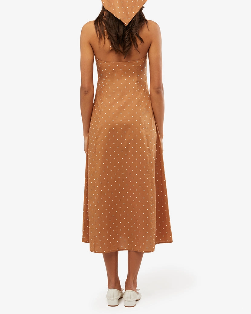 Halter Micro Polka Dot Button Up Midi