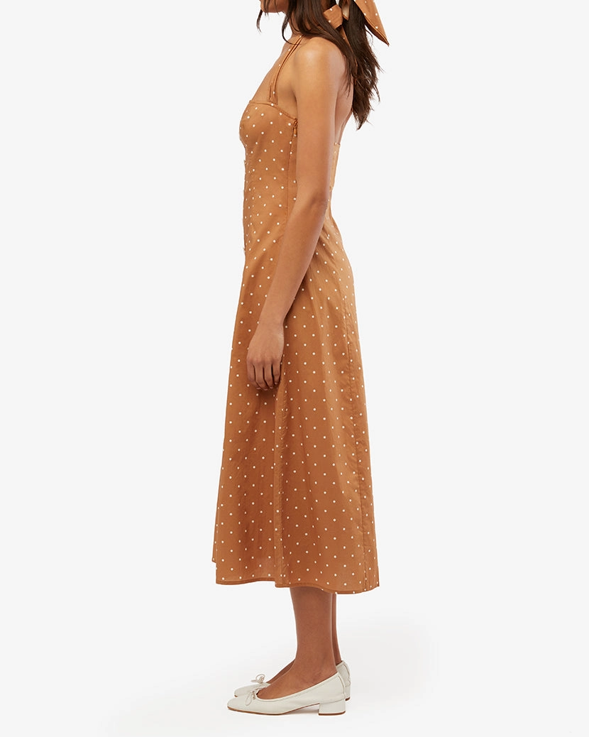 Halter Micro Polka Dot Button Up Midi
