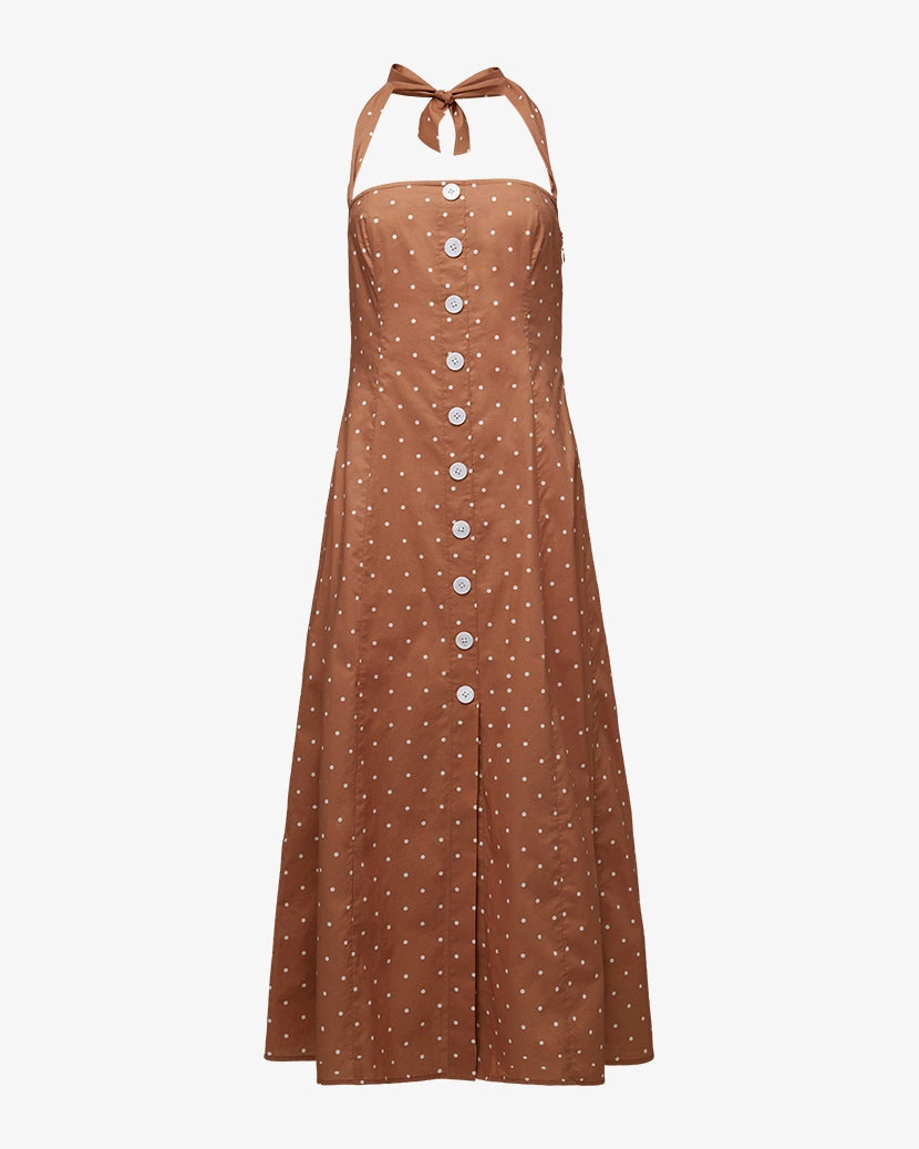 Halter Micro Polka Dot Button Up Midi