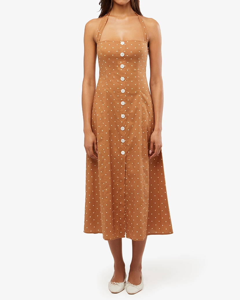 Halter Micro Polka Dot Button Up Midi