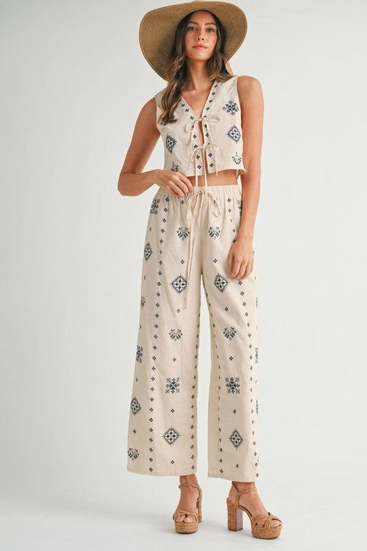 Harborside Linen Embroidered Vest Tie Top